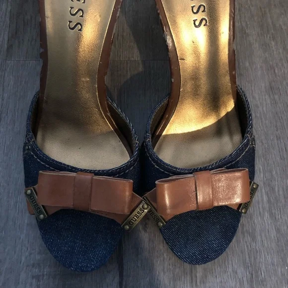 Guess Denim and Brown Bow Heels - Picture 2 of 5